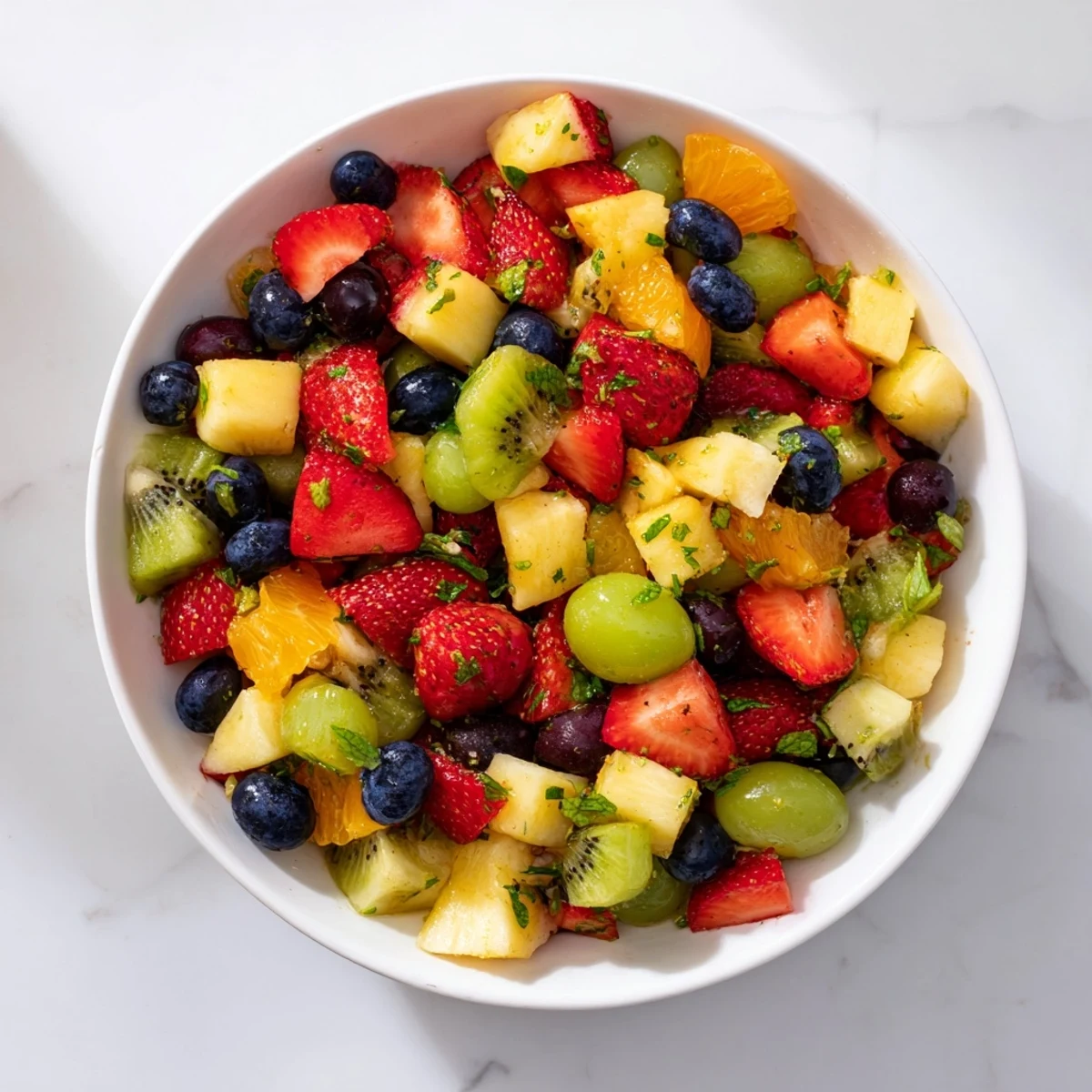 A close-up view of the Refreshing Fruit Salad, perfect for a refreshing, healthy, summer treat.