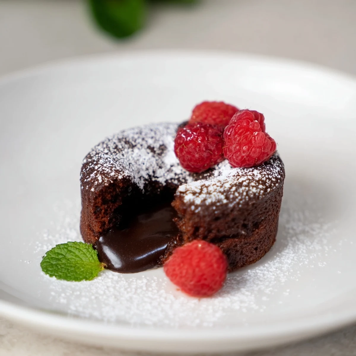 Elegant individual mini chocolate lava cakes, with fresh berries, offering that delightful contrast.