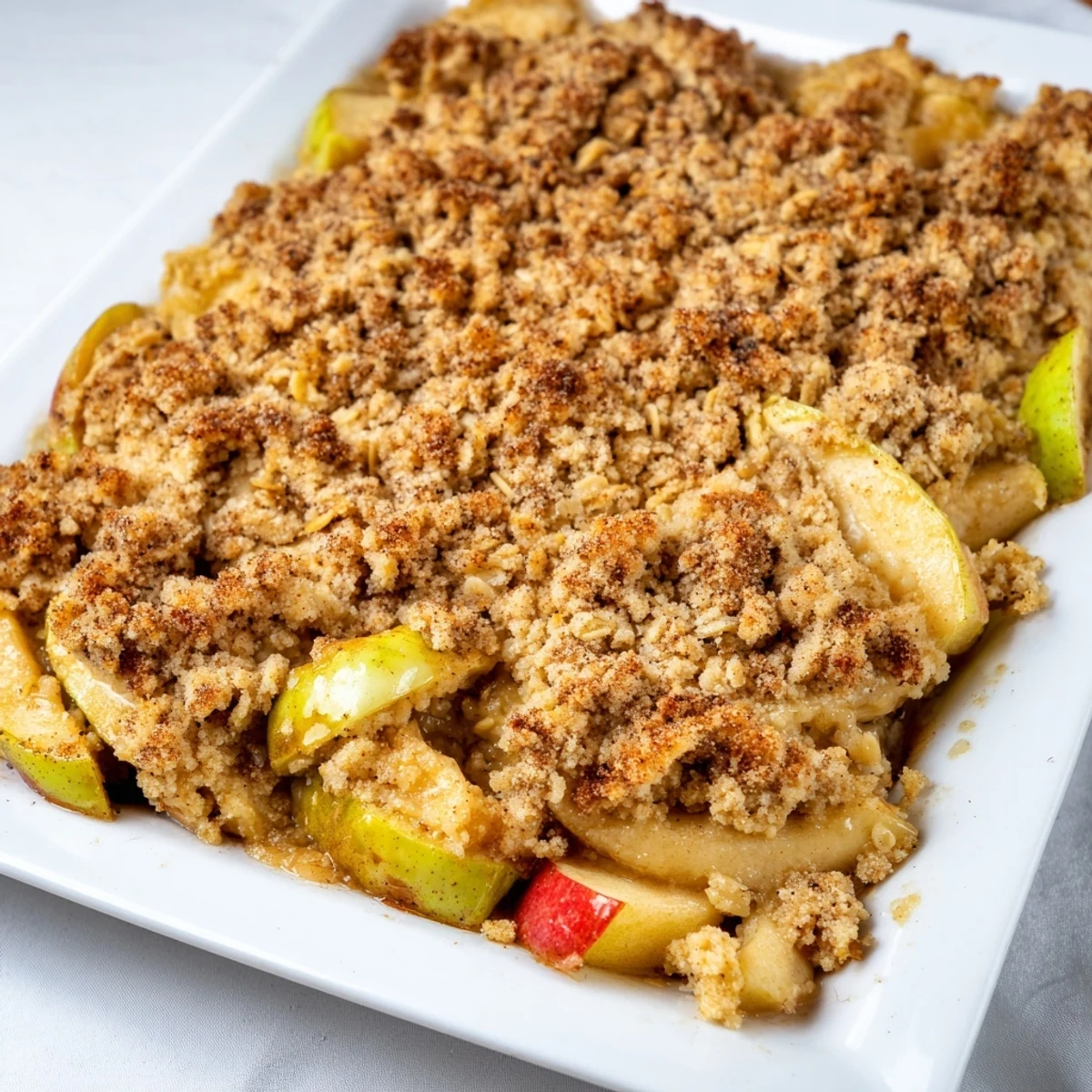 Golden-brown Rustic Apple and Cinnamon Crumb Bake, a warm dessert ready to be served.