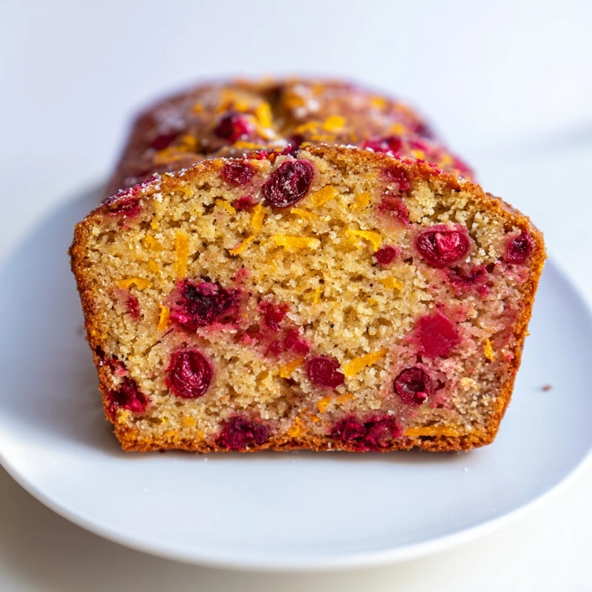 Warm, freshly baked Seasonal Cranberry and Orange Bread offers a delightful citrus and cranberry aroma.