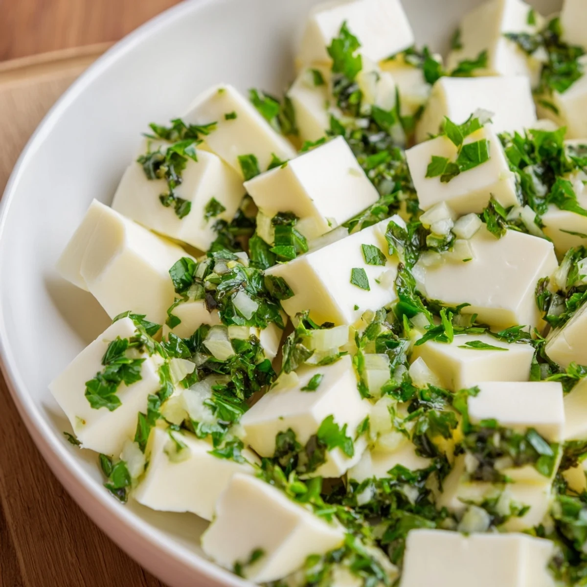 Imagine The Mossy Stone: tiny cheese rounds covered in green herbs, ready for a delicious vegetarian appetizer.