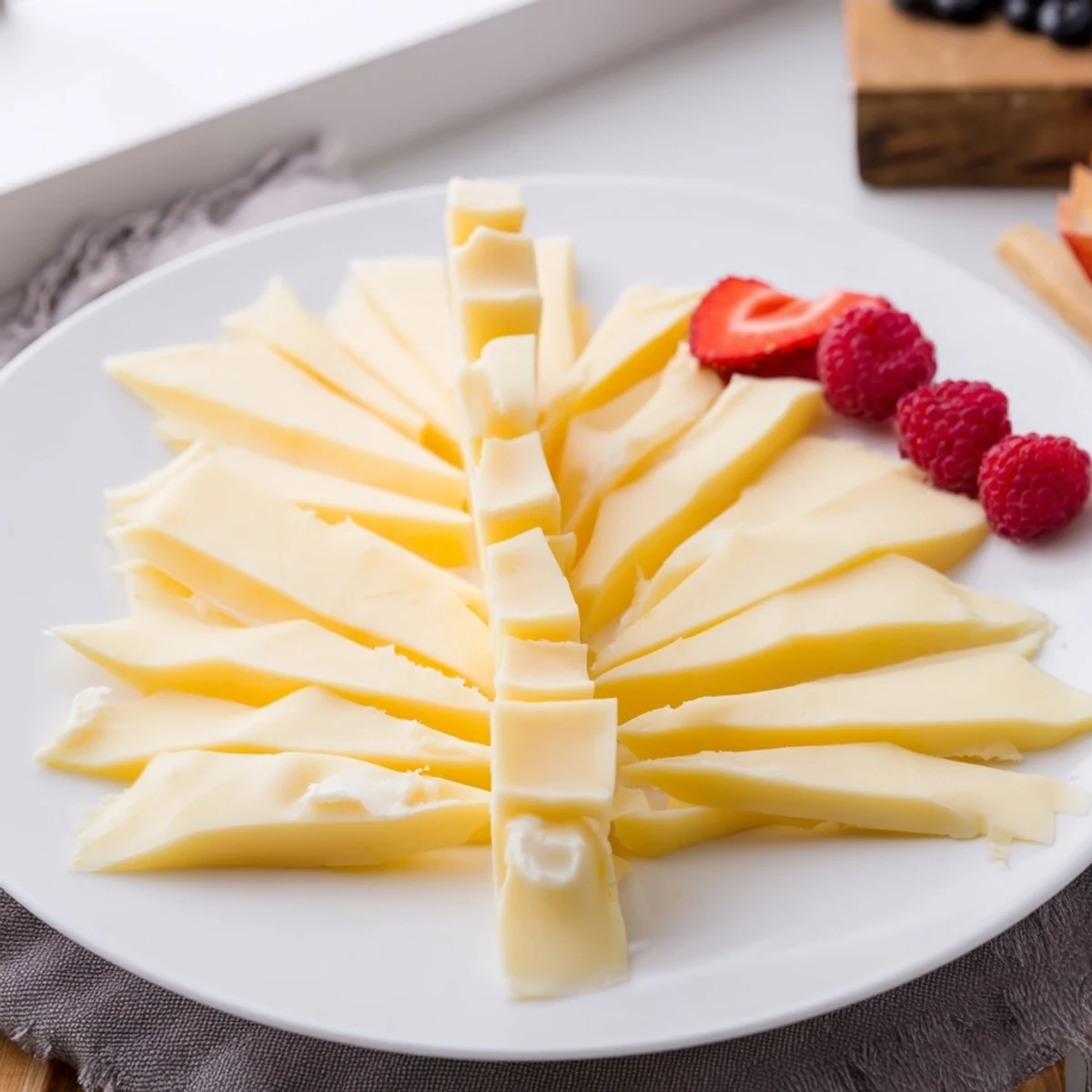 The Retro Rocket snack platter: sharp cheddar forms rocket; strawberries ignite as colorful flames.