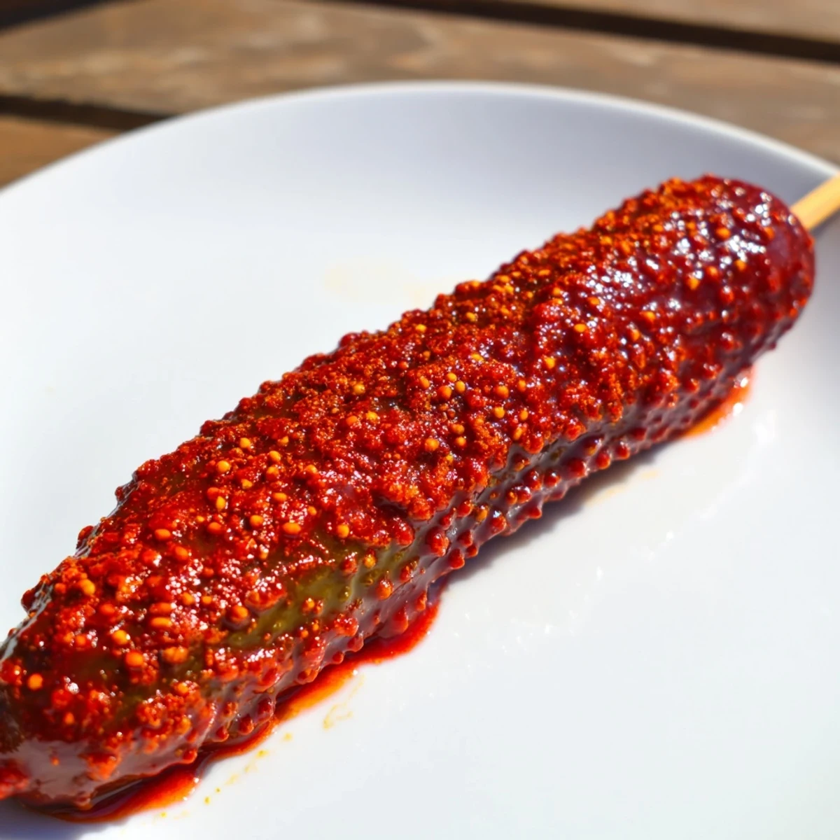 Chamoy-Tajín pickle sticks: vibrant, tangy dill pickles coated in sticky chamoy and zesty Tajín seasoning.