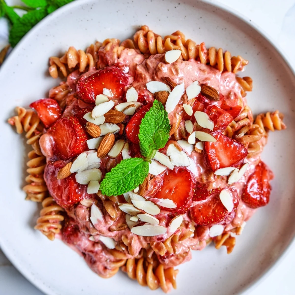 Sweet Strawberry Yogurt Pasta, a refreshing summer treat with juicy strawberries and creamy yogurt.