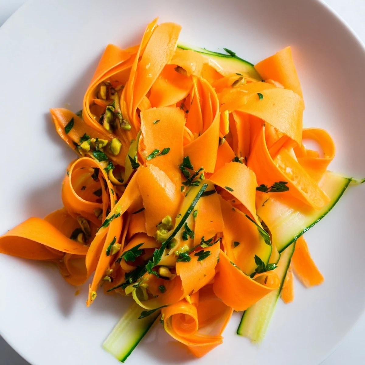 Fresh, bright Citrus Carrot Ribbon Salad, with vivid orange and lemon flavors, ready to enjoy.