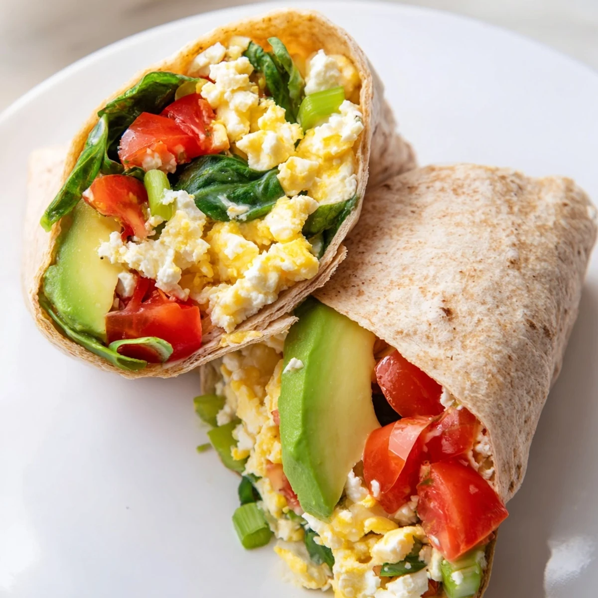 A close-up of a delicious feta egg wrap, showcasing a healthy and flavorful Mediterranean breakfast.