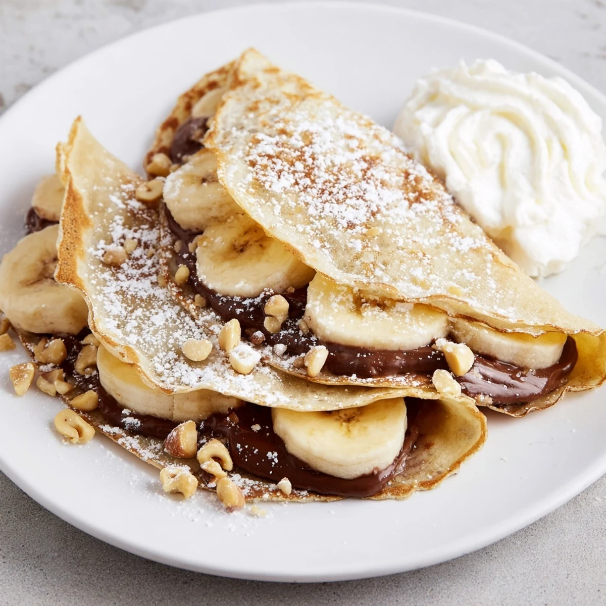 Enjoy a delicious plated shot of a golden-brown, crispy Banana Nutella Wrap, ready to eat.