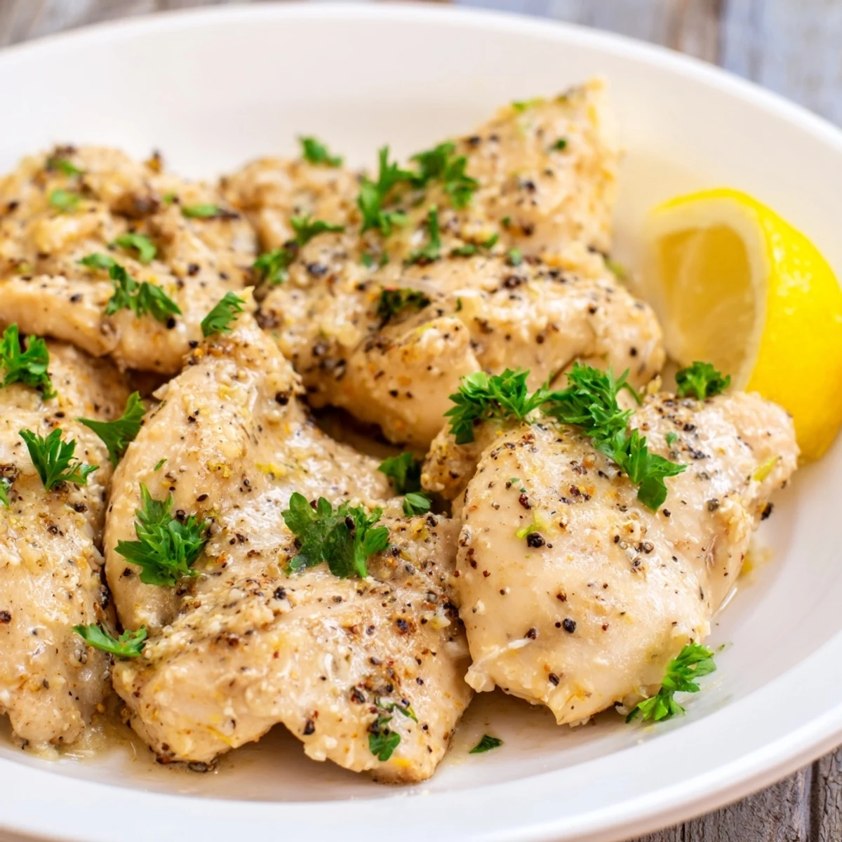 Creamy, tender Greek Yogurt Chicken, beautifully baked and garnished with fresh parsley, ready to serve.