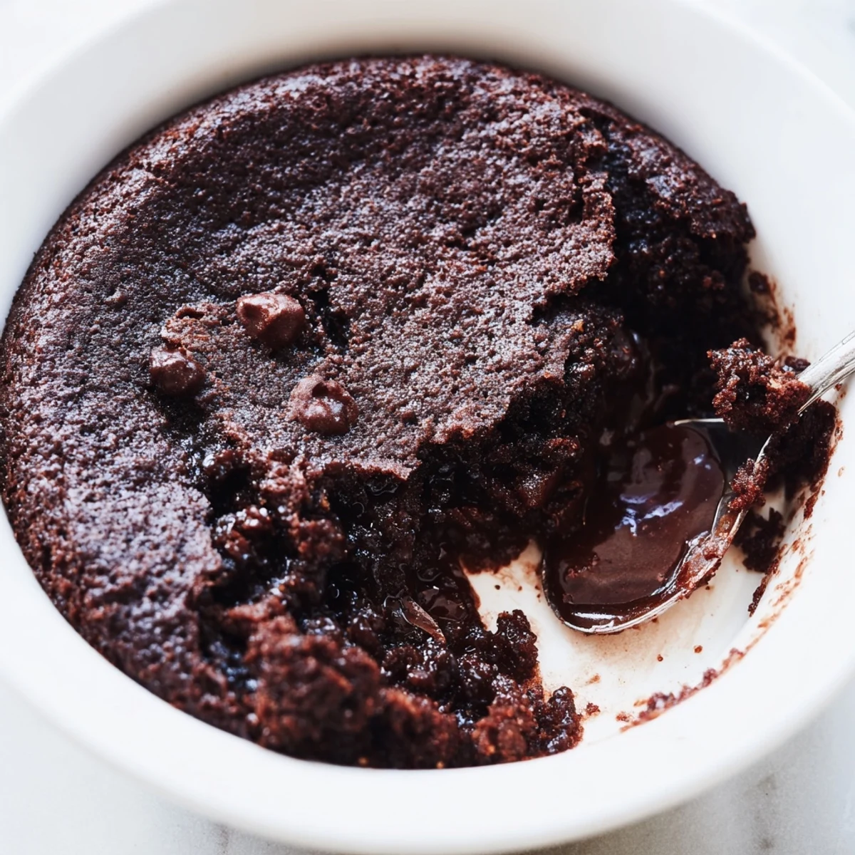 A close-up shot of a bubbling and crackly Ina Garten Brownie Pudding, perfect for chocolate cravings.