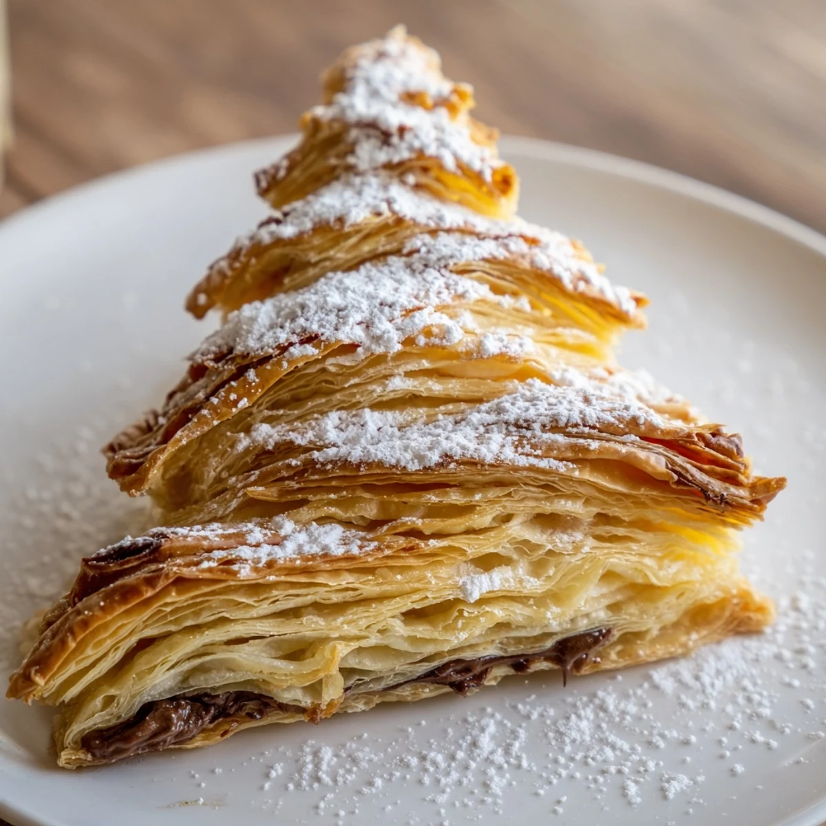 Golden-brown Nutella Pastry Christmas Trees, perfect for holiday baking, brushed with egg wash before baking.