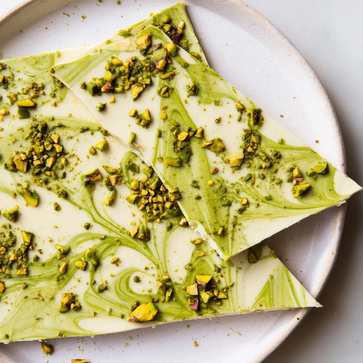 Vibrant green matcha beautifully contrasts the white chocolate in this homemade Pistachio Matcha White Chocolate confection.