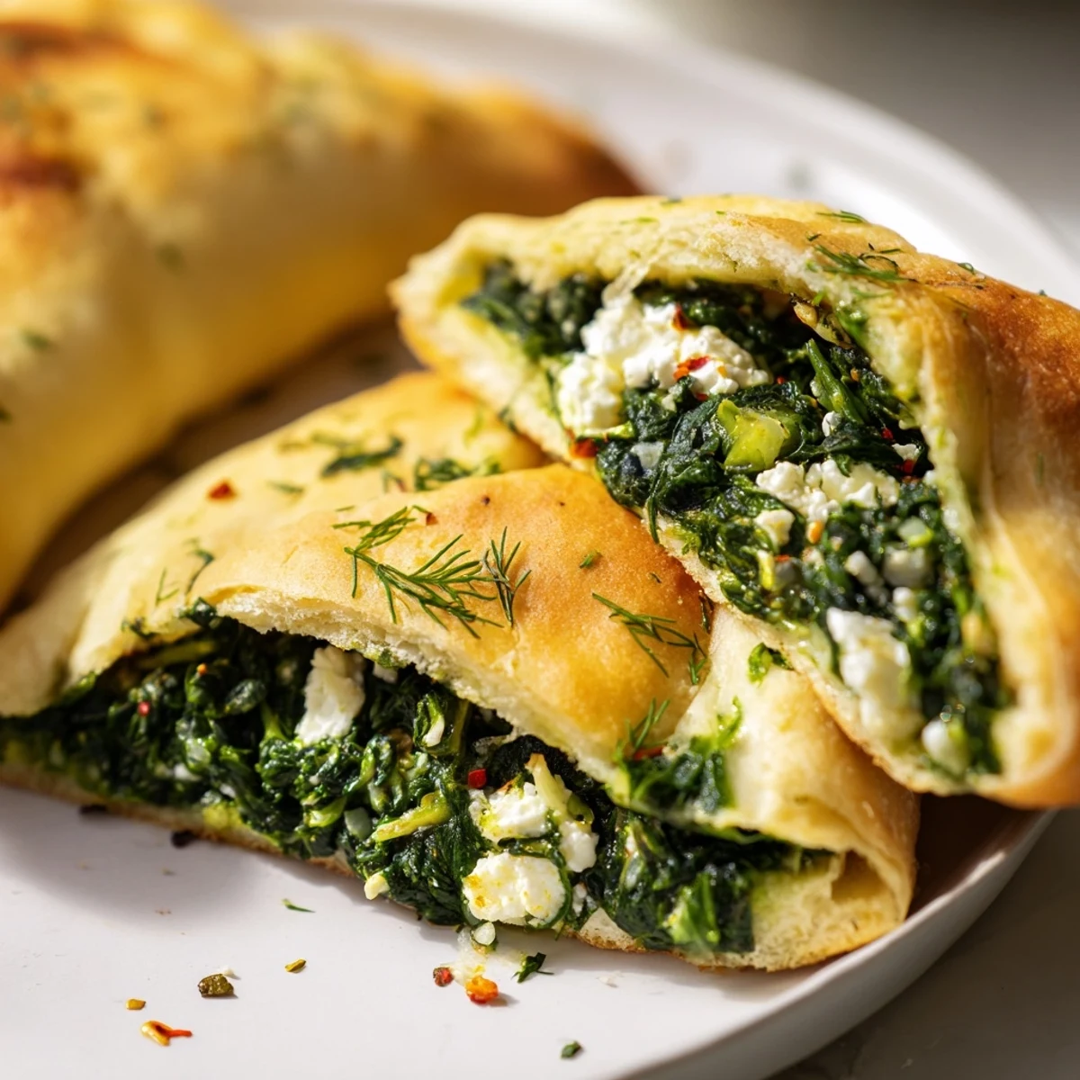 Flaky Turkish spinach and feta flatbread, showcasing a perfect golden crust and savory filling.