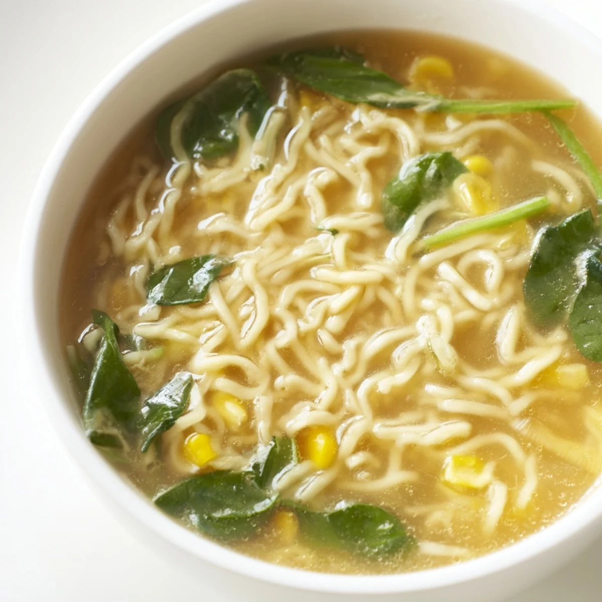 Silky ribbons of egg swirl through steaming Elevated Ramen Egg Drop Soup, garnished with scallions.