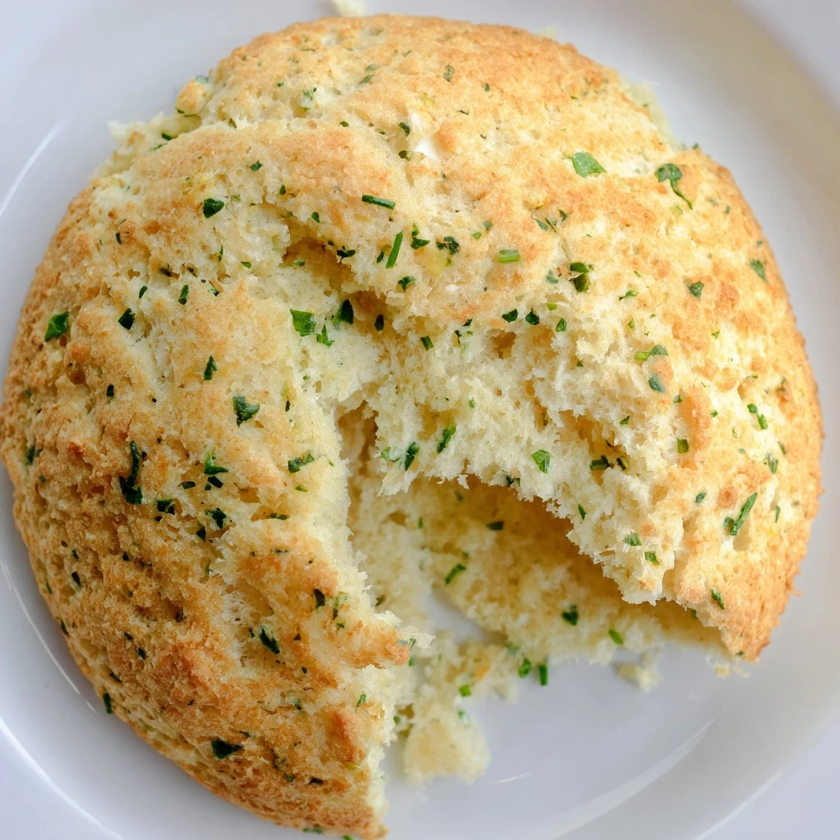 Six golden cloud bread savory toasts arranged on a wooden board, garnished with fresh herbs for dipping.