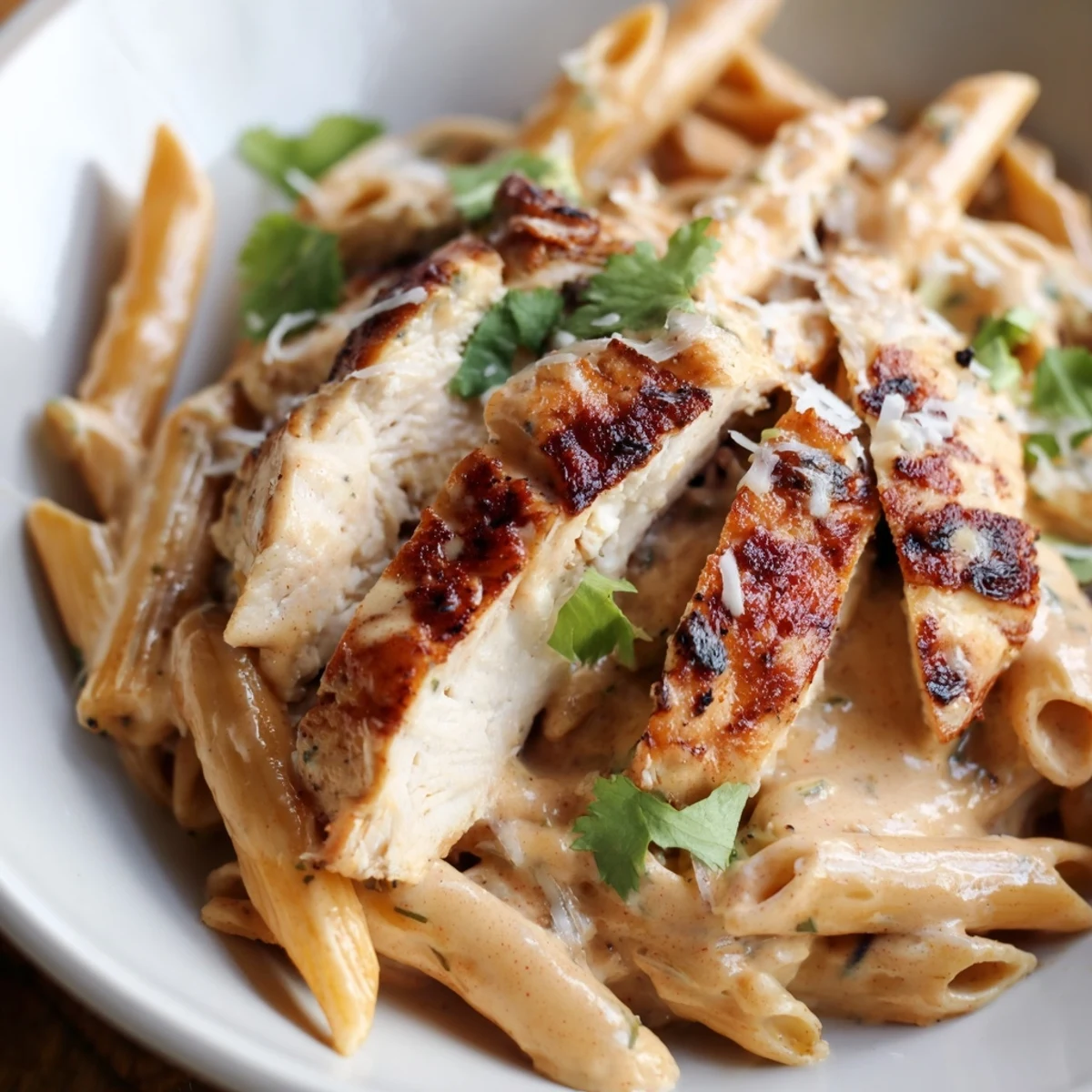 Serve this honey chipotle chicken pasta hot, garnished with extra Parmesan and a lime wedge on the side.