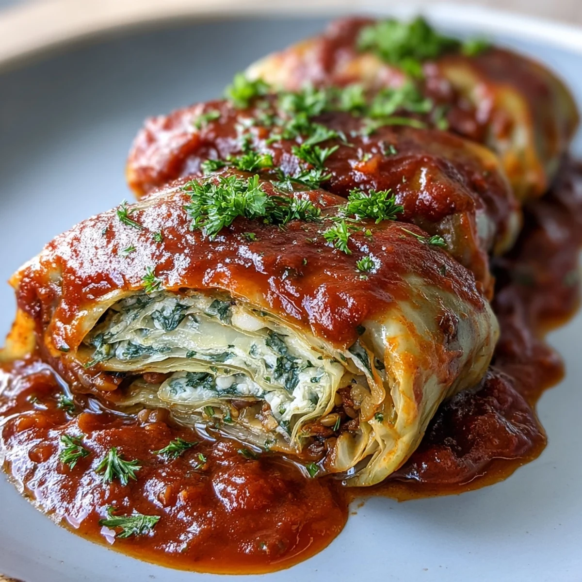 A serving of Baked Vegan Cabbage Rolls paired with crusty artisan bread on a rustic table.