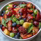 Sweet strawberries and tropical pineapple tossed in zesty lemonade dressing for a refreshing salad.