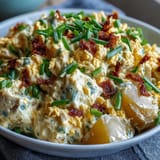 Creamy deviled egg potato salad with tender Yukon Gold potatoes and tangy mustard dressing, perfect for summer picnics and BBQs.