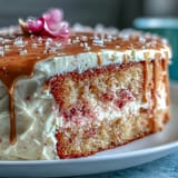 Rosé Velvet Cake with luxurious cream cheese frosting and stunning gold accents.