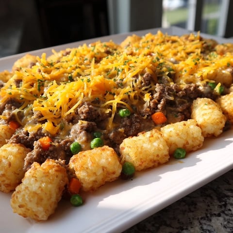 Golden, bubbly tater tots top this satisfying Family Favorite Tater Tot Casserole with melted cheese.