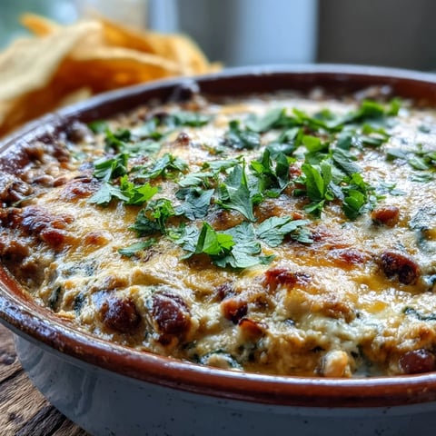 Golden, bubbling Hot Black-Eyed Pea Dip with jalapeño and cumin, served warm with sturdy tortilla chips for dipping.