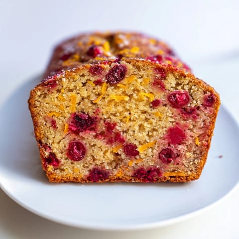 Warm, freshly baked Seasonal Cranberry and Orange Bread offers a delightful citrus and cranberry aroma.