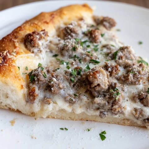 Ground Beef Alfredo Pizza
