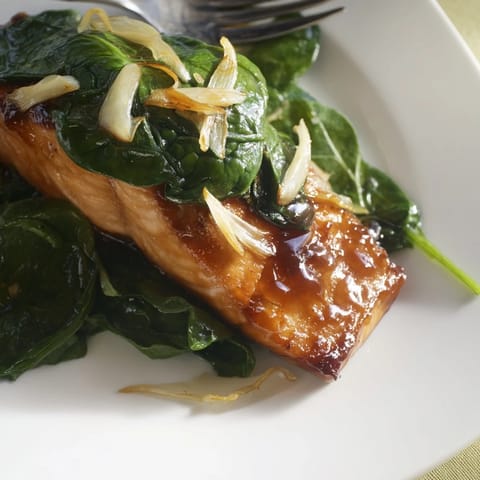 Miso Salmon on Sautéed Spinach