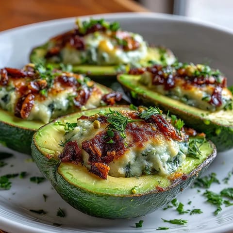 Creamy avocado deviled eggs with fresh herbs, perfect for spring parties and healthy appetizers.