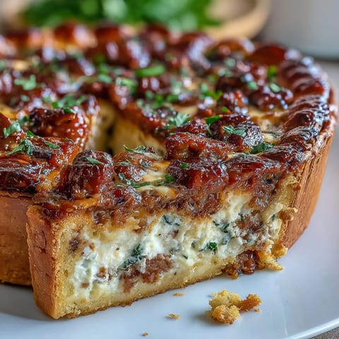 Savory Italian Easter pie with ricotta and salami in a golden, flaky pastry crust.