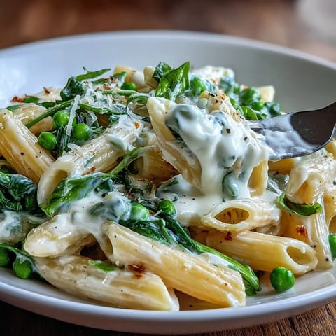 Creamy One-Pot Lemon Ricotta Pasta with bright peas, lemon zest, and spinach.