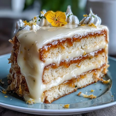 Gorgeous Mother's Day Lemon Curd Layer Cake topped with fresh, colorful edible flowers.