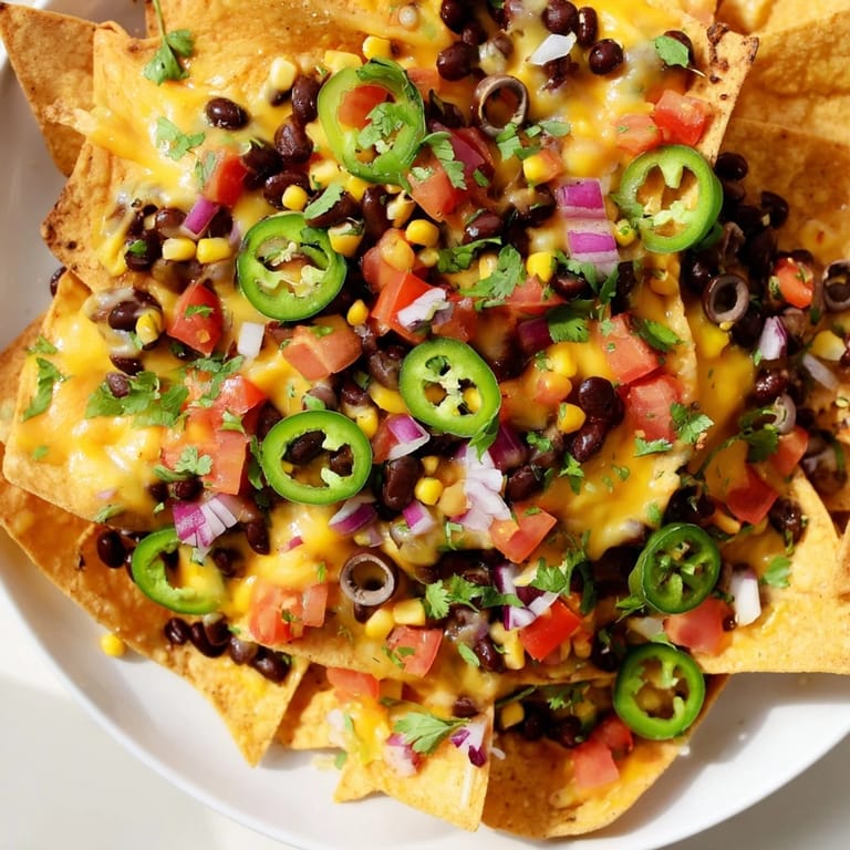 A close-up of delicious Sheet Pan Nachos featuring melted cheese and colorful toppings, perfect for sharing.