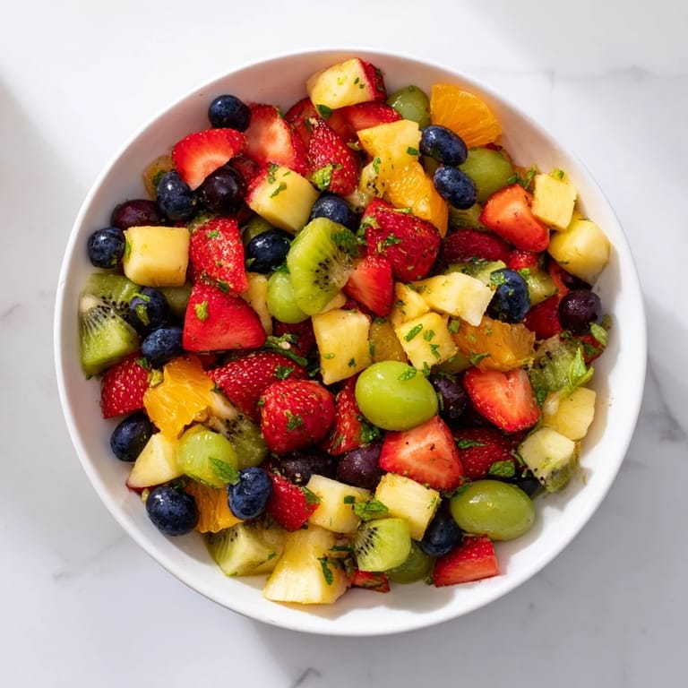A close-up view of the Refreshing Fruit Salad, perfect for a refreshing, healthy, summer treat.