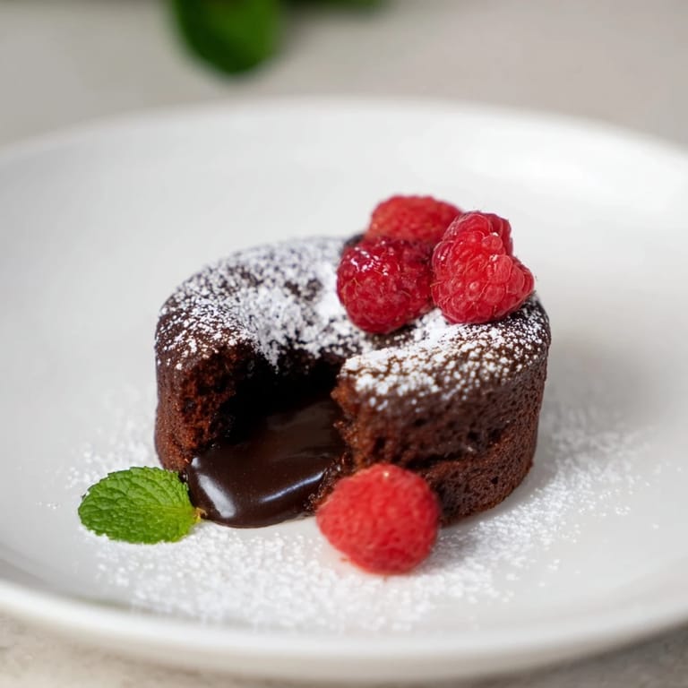 Elegant individual mini chocolate lava cakes, with fresh berries, offering that delightful contrast.