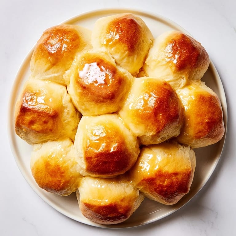 Soft and fluffy Homemade Golden Dinner Rolls, perfect for soaking up gravy, offering a buttery aroma.