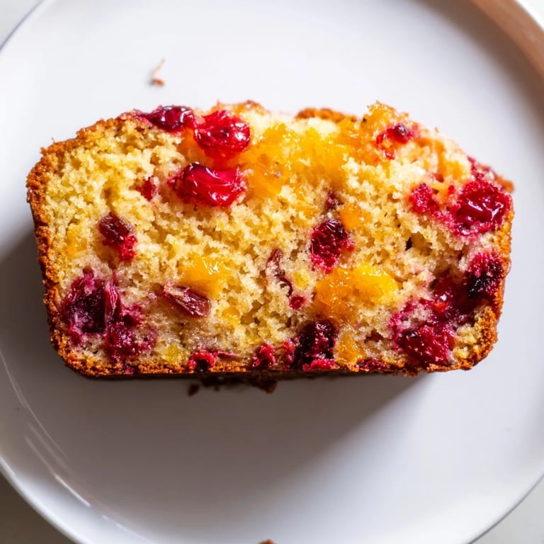Close-up of a rustic loaf of Seasonal Cranberry and Orange Bread, ready to be sliced, perfect for breakfast.
