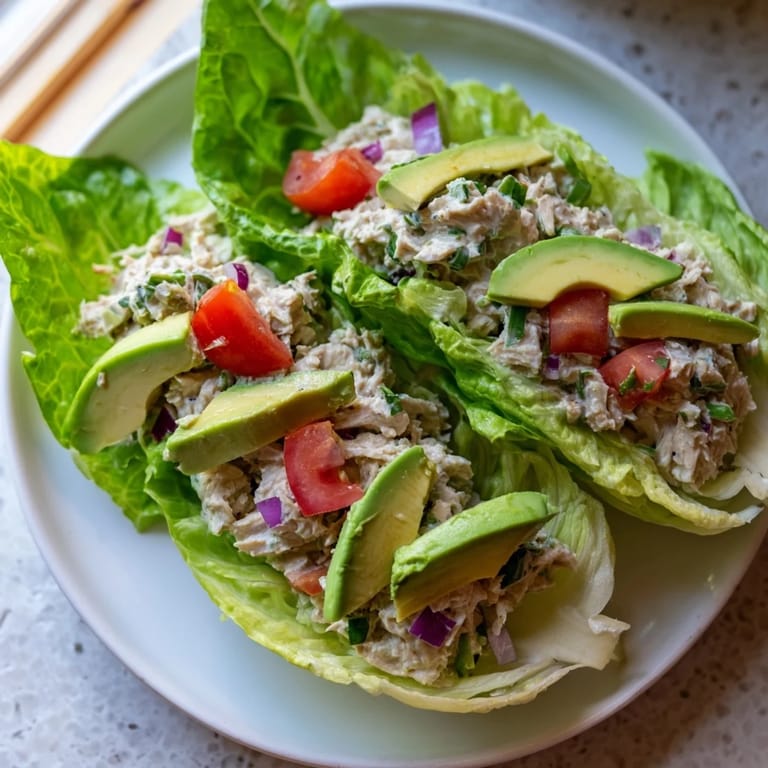 Enjoy this simple Quick & Healthy Tuna Salad Lettuce Wraps recipe: protein-packed tuna with a lemon-herb flavor.