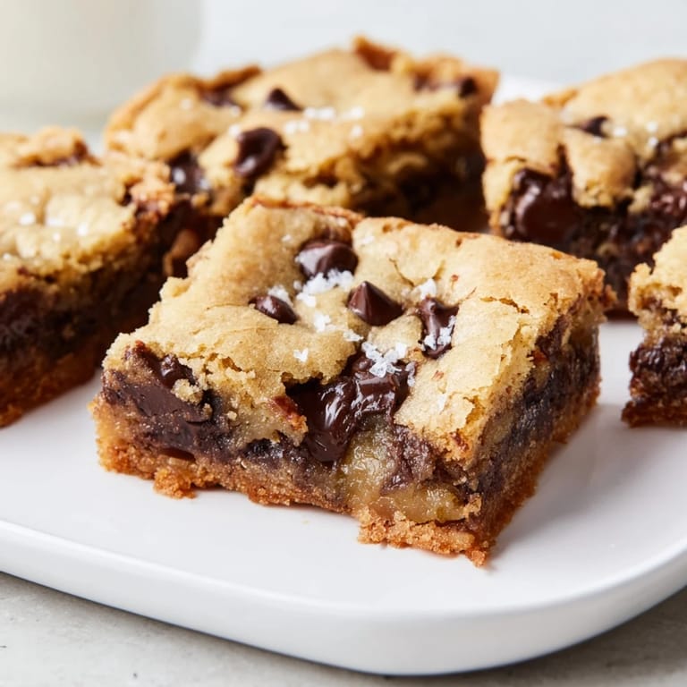Warm, freshly baked Ultimate Gooey Chocolate Chip Cookie Bars, ready to be sliced and served.