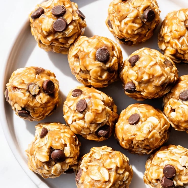Golden-colored No-Bake Peanut Butter Energy Balls, perfect for a quick and satisfying bite.