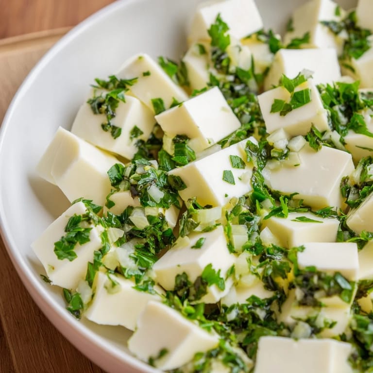 Imagine The Mossy Stone: tiny cheese rounds covered in green herbs, ready for a delicious vegetarian appetizer.