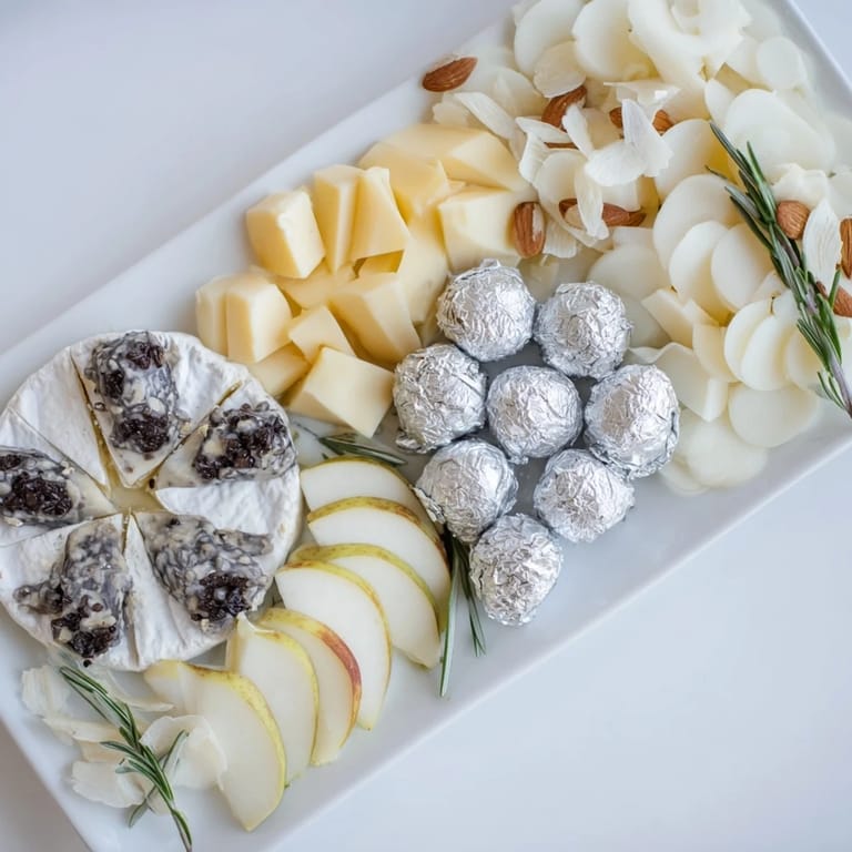 Delectable Silver Screen cheese board—truffle cheeses, dark chocolates, and fresh accompaniments for movie night.
