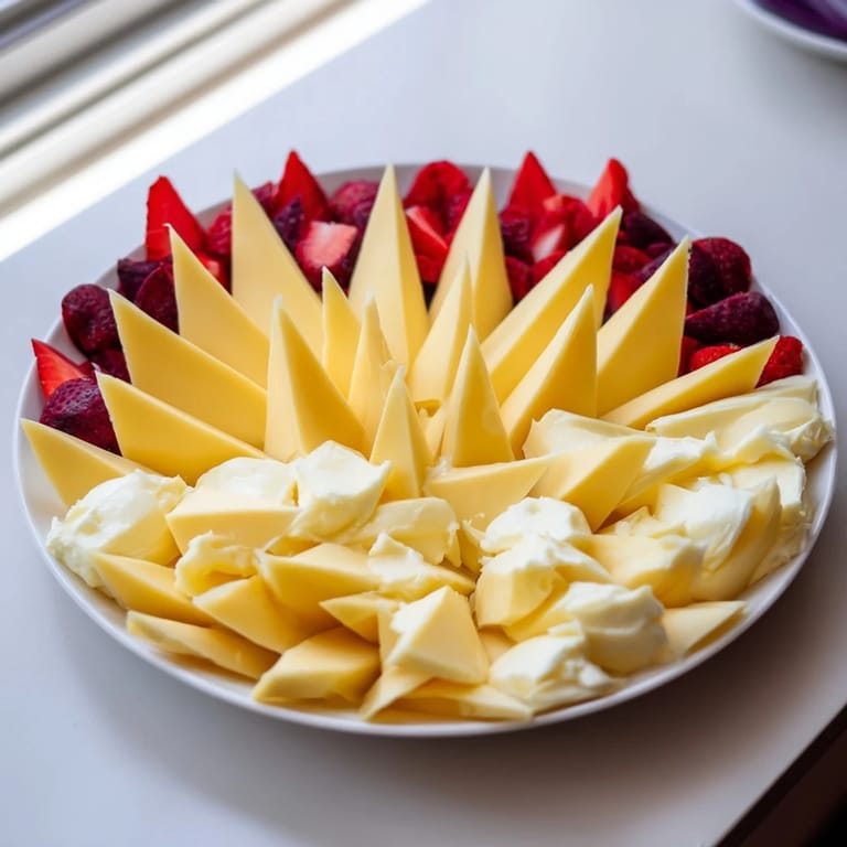 Cheerful view of The Retro Rocket snack with cheese rocket, strawberries, mint, olives awaiting a bite.