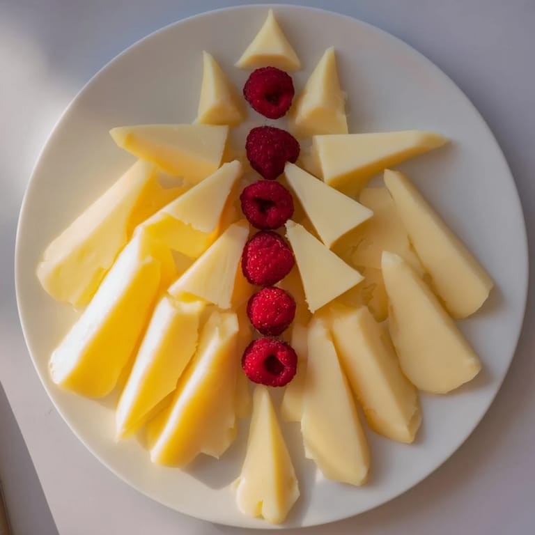 Easy-to-make The Retro Rocket, a fun snack with cheddar cheese and strawberry flames on a platter.