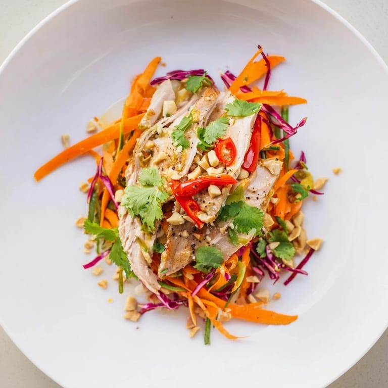 Imagine this: a bowl of crunchy Carrot Ribbon and Chicken Slaw, ready for a flavorful bite.