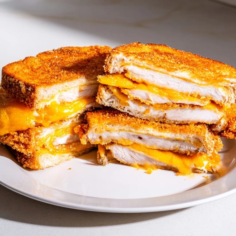 Golden, buttery bread embraces a delicious filling of pork and cheese in the Crispy Panko Pork Chop Grilled Cheese sandwich.