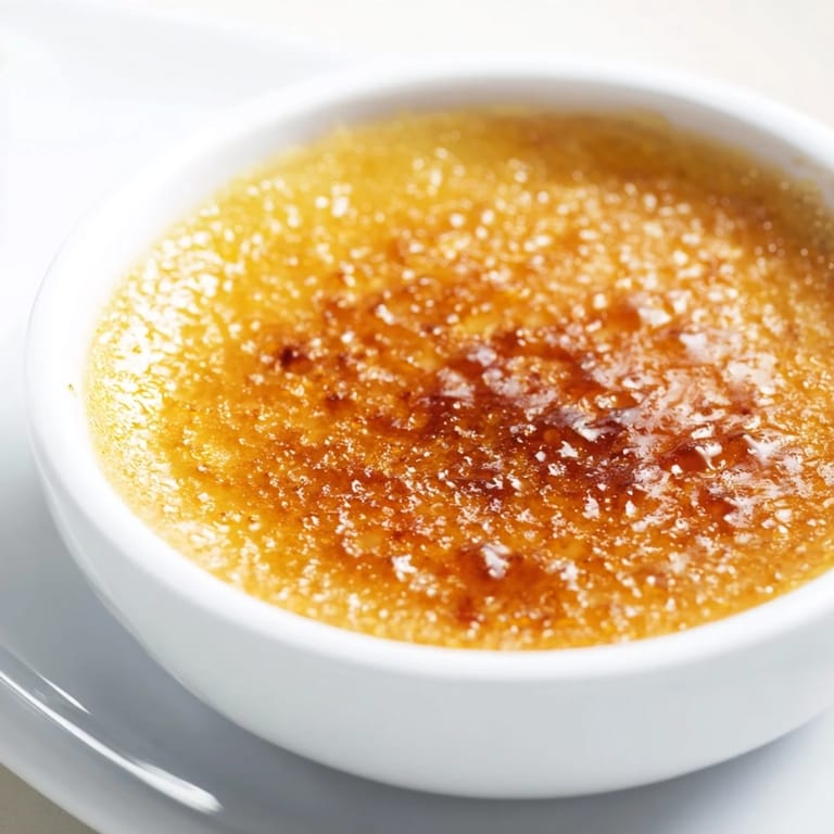 Shiny, caramelized sugar crust atop silky 3-Ingredient Crème Brûlée, a luxurious French dessert perfect for guests.