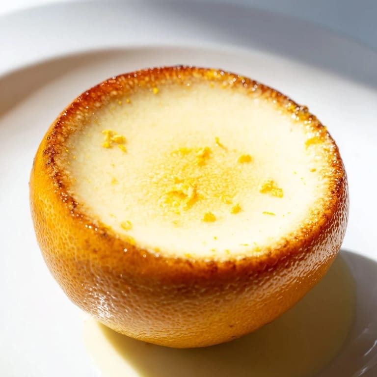 Luscious Lemon Brûlée Posset, chilled and creamy, topped with a glistening, golden-brown brittle sugar layer.