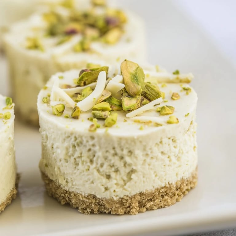 Freshly garnished Pistachio Cheesecake Bites offer a perfect blend of textures and tastes for a sweet treat.