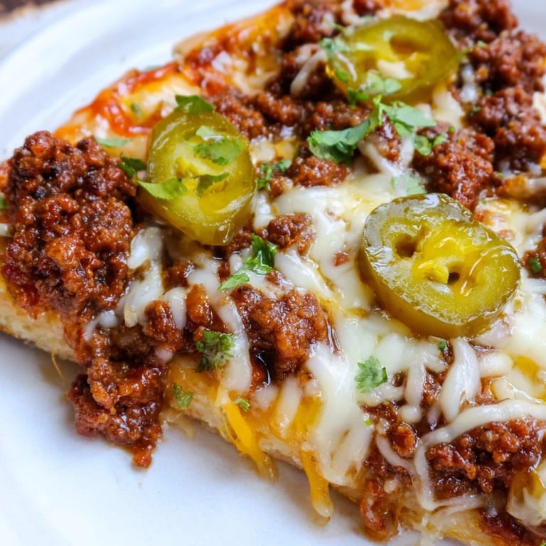 This vibrant photo shows a fully baked Spicy Ground Beef Pizza Base ready to be sliced and enjoyed.